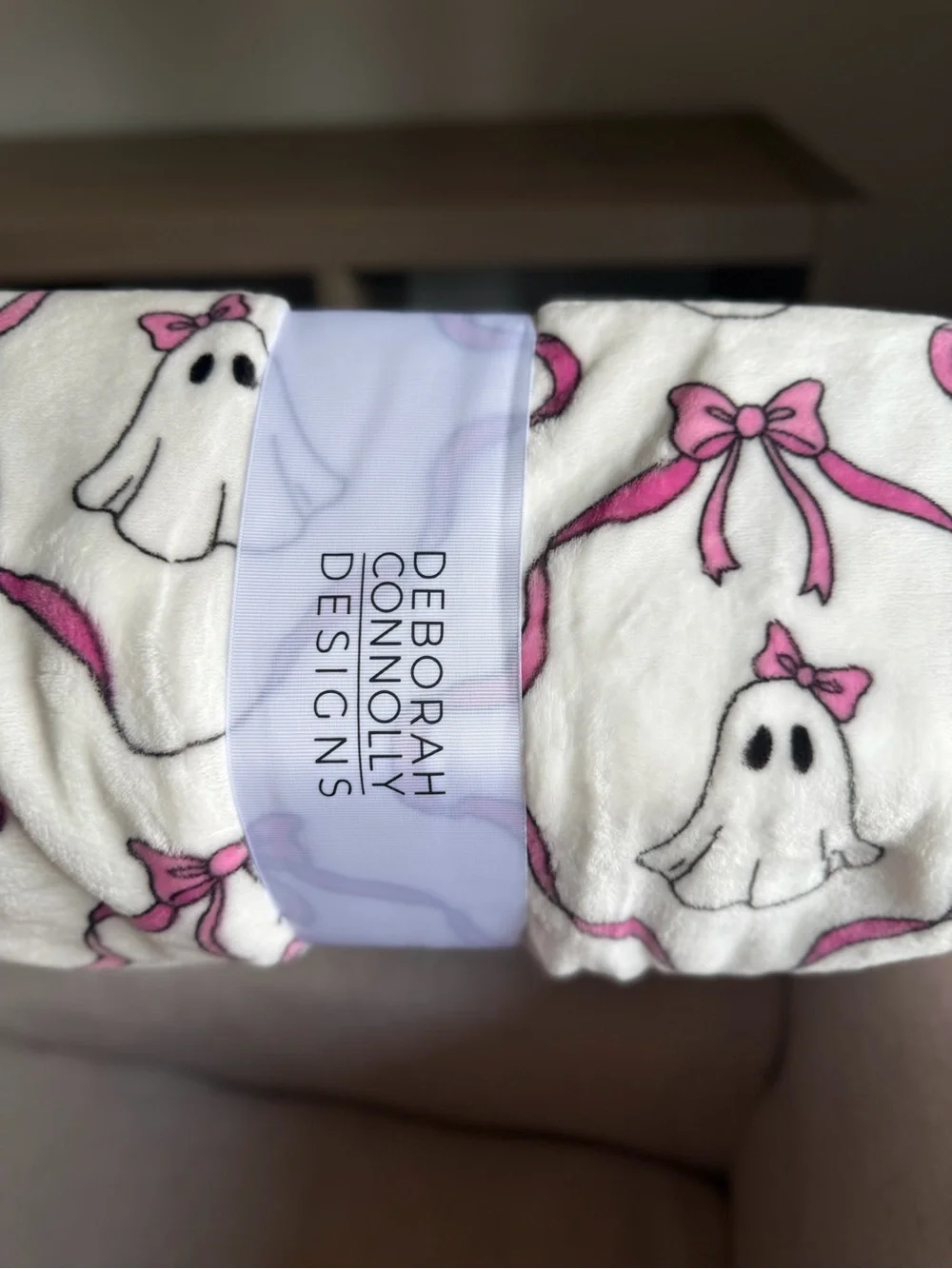 Deborah Connolly Pink ribbon bows Halloween Coquette girl Ghost Throw Blanket